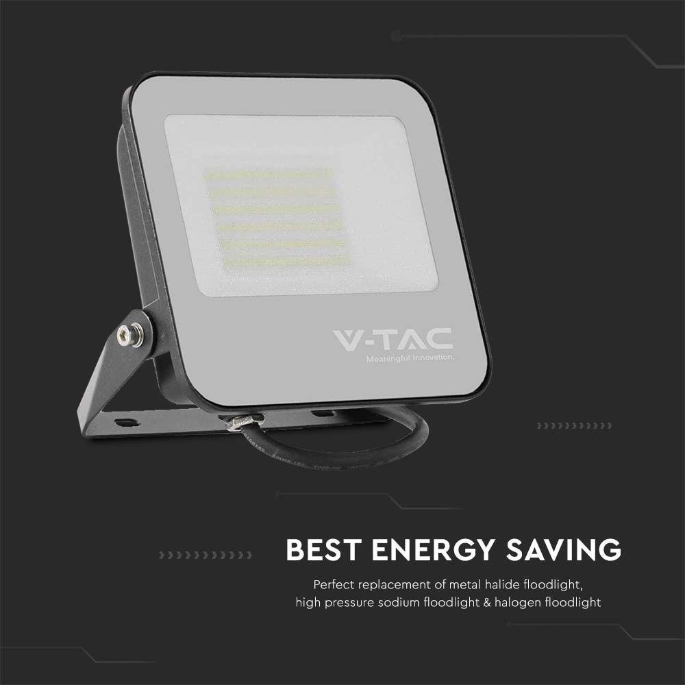 VT-4456 50W LED FLOODLIGHT 6500K BLACK BODY GREY GLASS 185LM/W