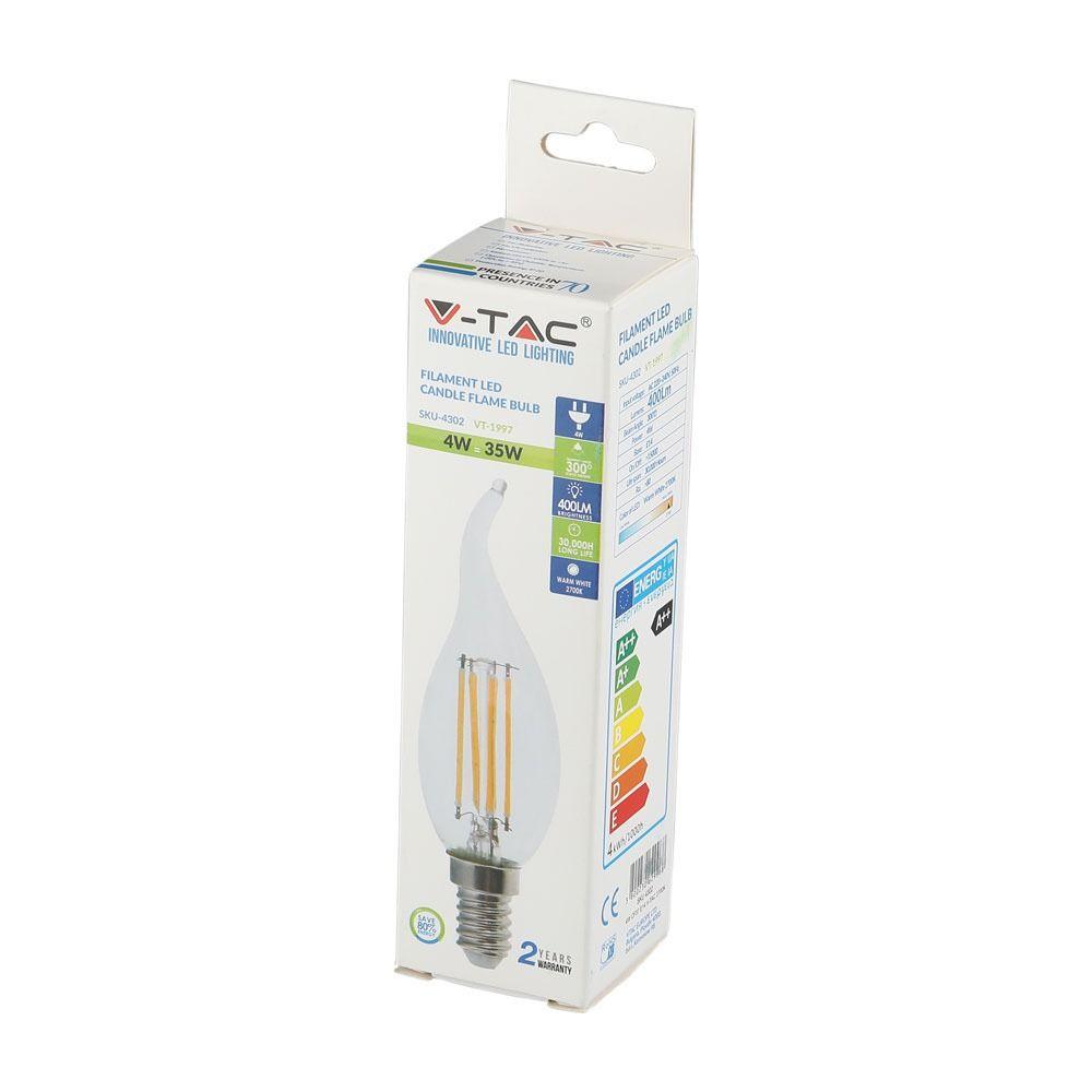 VT-1997 4W LED CANDLE FLAME FILAMENT BULB COLORCODE:6400K E14