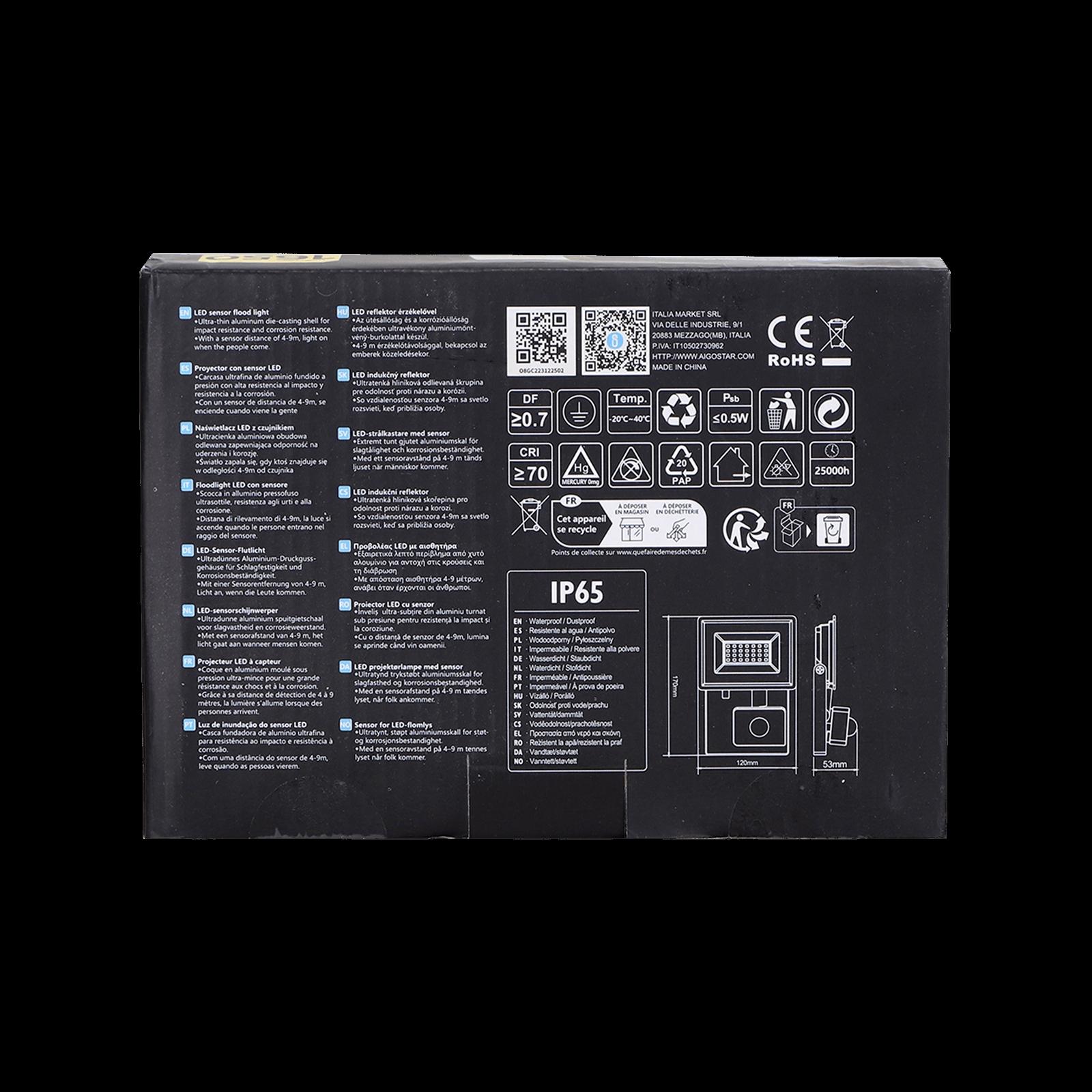 LED sensor floodlight 20W 4000K