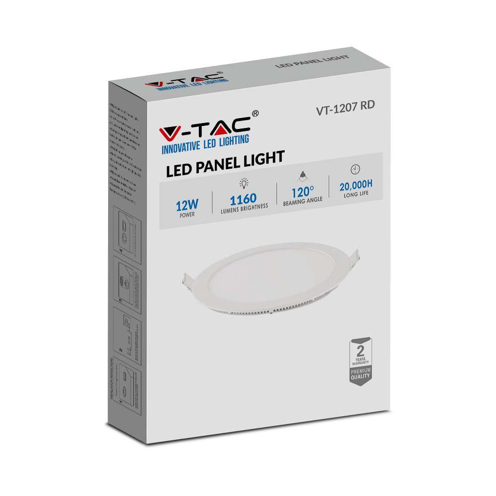 12W Panel LED, Barwa:6400K, Okrągła, VTAC, SKU 214859