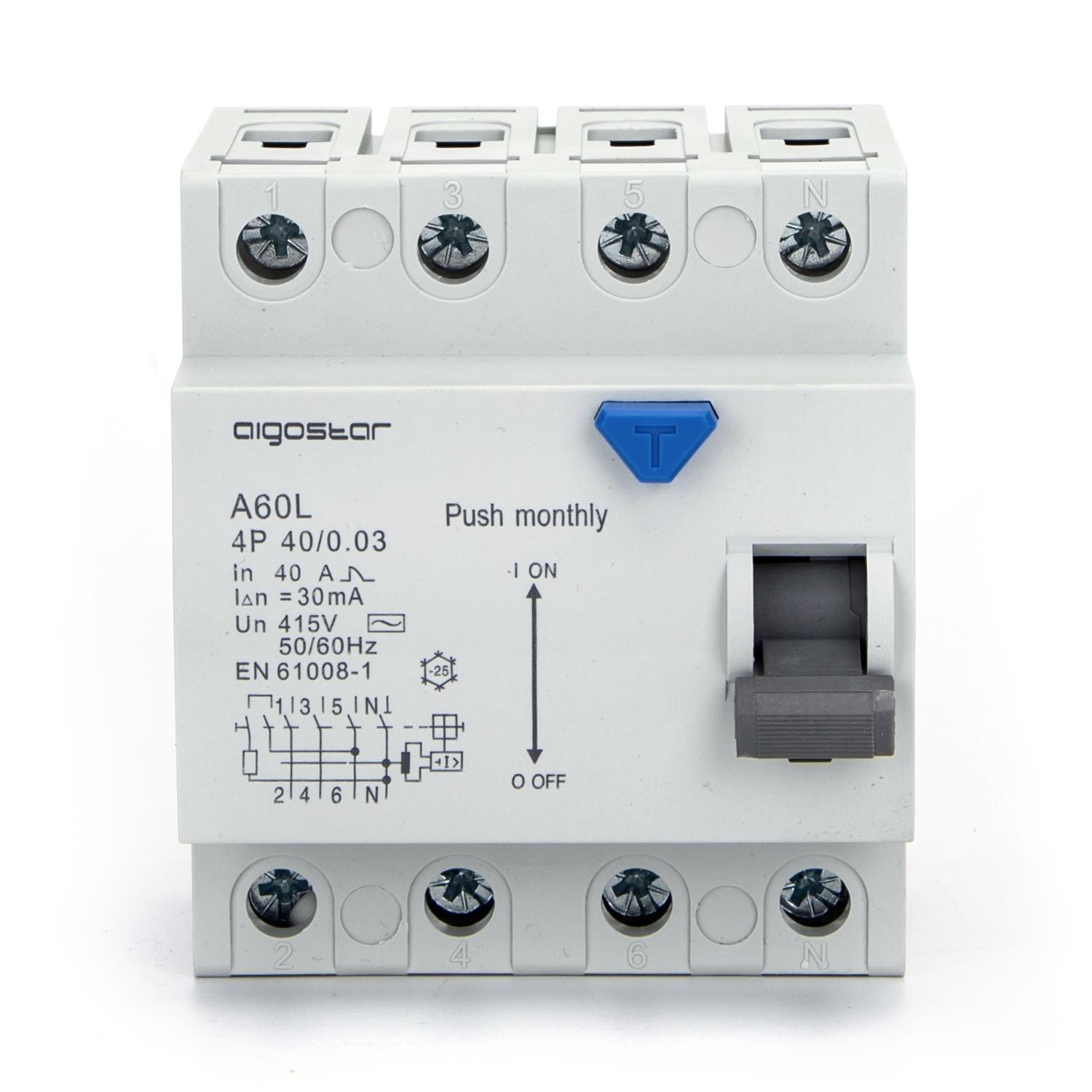 Residual Current Circuit Breaker 4P 40A 30mA AC Gray