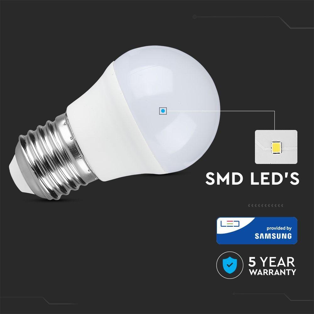 4.5W G45 Żarówka LED, Chip SAMSUNG, Barwa:3000K, Klasa: A++, Trzonek:E27, VTAC, SKU 261