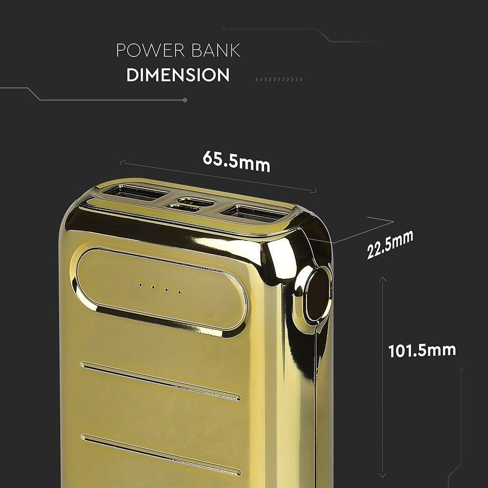 Power Bank 2xUSB + typ: C, 10000mAh, Złoty, VTAC, SKU 8907