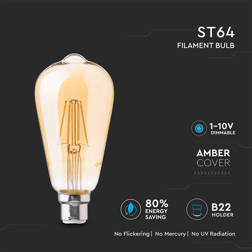 VT-2145D 4W ST64 FILAMENT BULB-AMBER GLASS 2200K B22 DIMMABLE