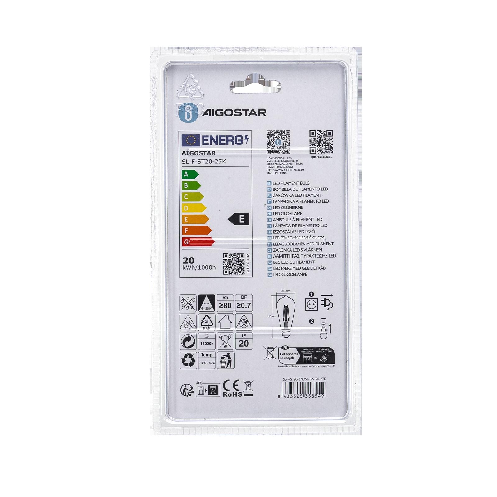 Żarówka LED Filament (Przezroczysta) ST64 E27 20W