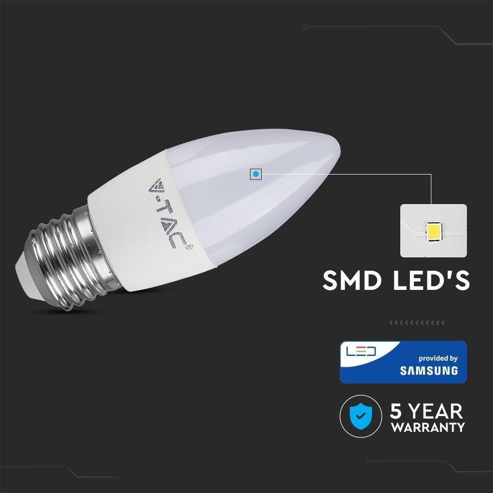 5.5W C35 Żarówka LED, Chip SAMSUNG, Barwa:3000K, Trzonek:E27, VTAC, SKU 858