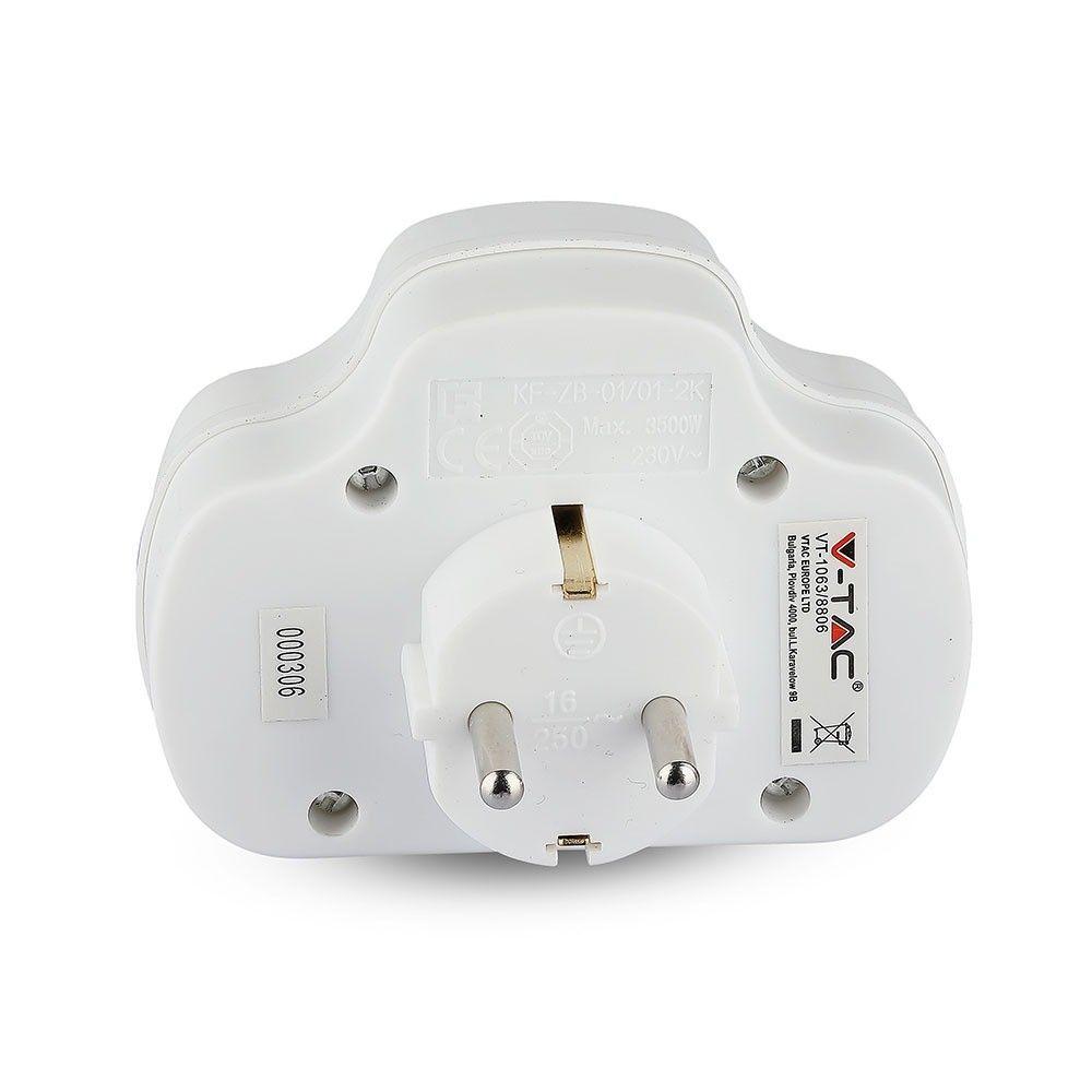 VT-1063 ADAPTER WITH 2 SOCKET 2.5A 1 SOCKET 16A WITH &EARTHING -WHITE