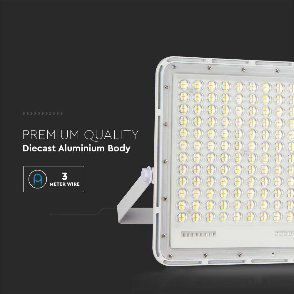 30W Solar LED floodlight with twilight sensor, Panel with Cable: 3m, Remote control, 20000mAh Battery/ Colour:4000K, Housing: White, VTAC, SKU 7848