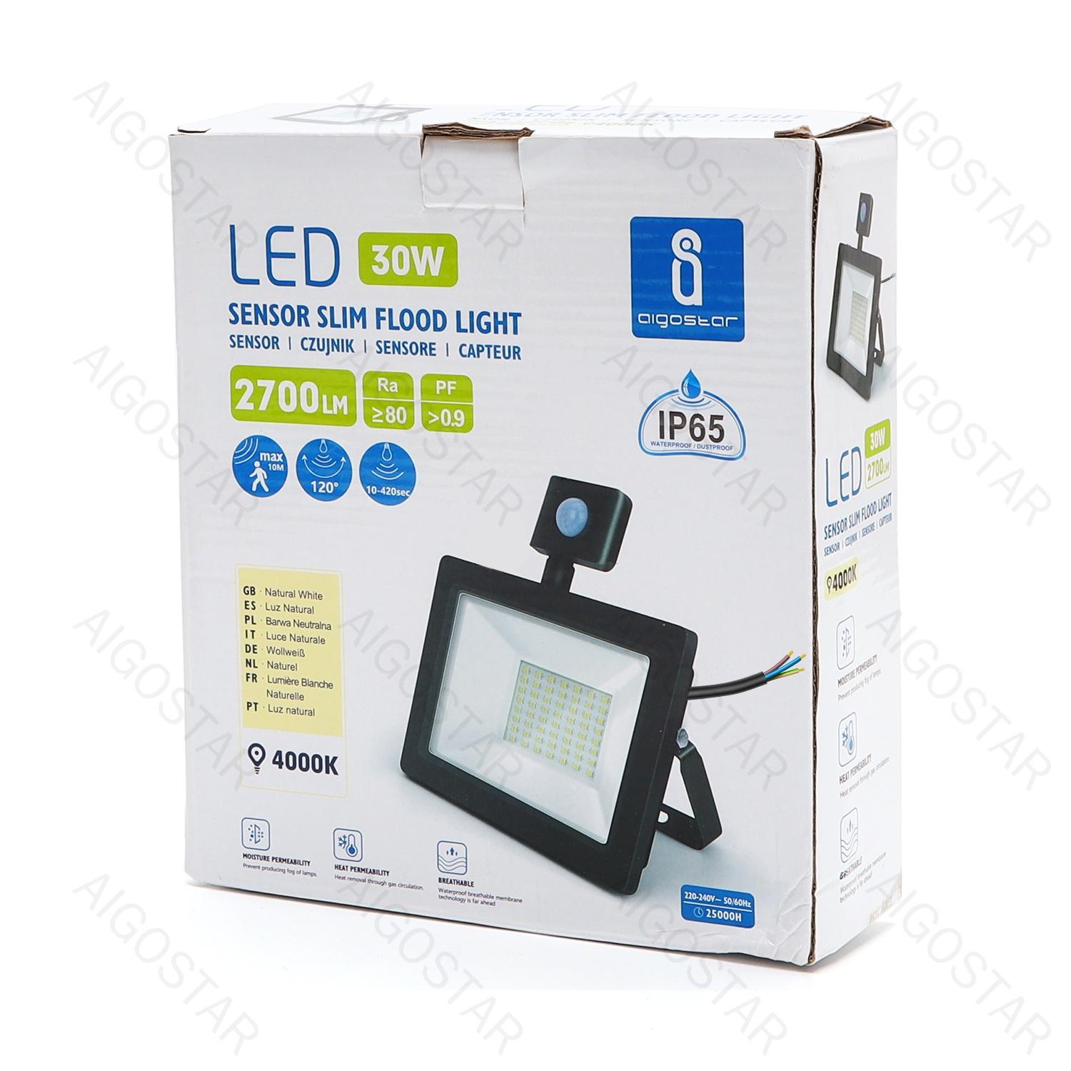 Naświetlacz LED z czujnikiem 30W 2700lm 4000K IP65