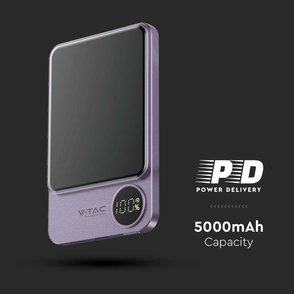 5000mAh 9mm ULTRA THIN MAG SAFE ALUMINUM ALLOY MAGNETIC POWER BANK WIRELESS FAST CHARGE PURPLE