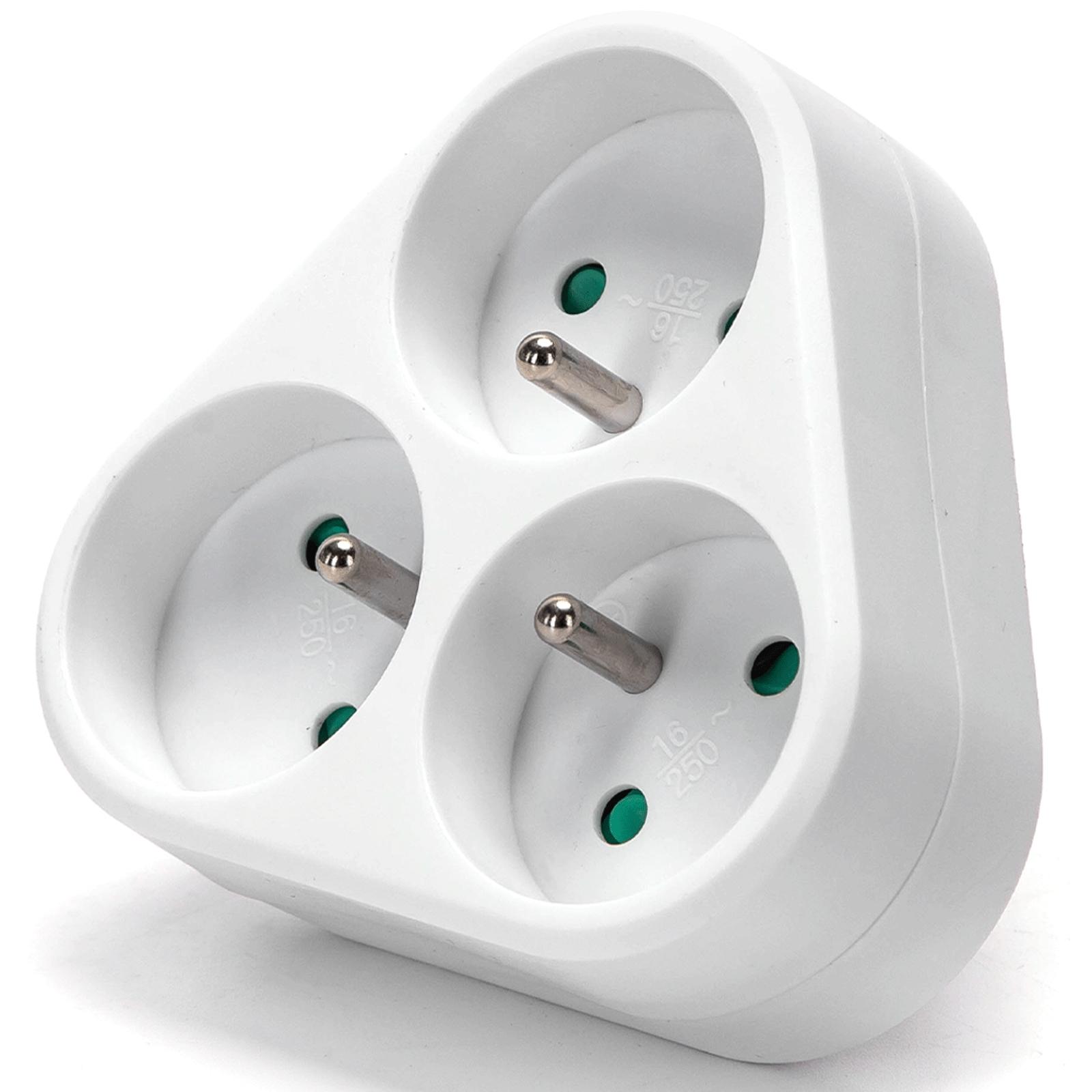 French 3-Way Adaptor (Without Switch) 16A White