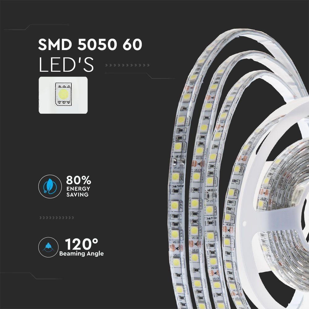 VT-5050-60 9W/M LED STRIP LIGHT(BS PLUG) 6400K SET IP65 12V(5M/ROLL)