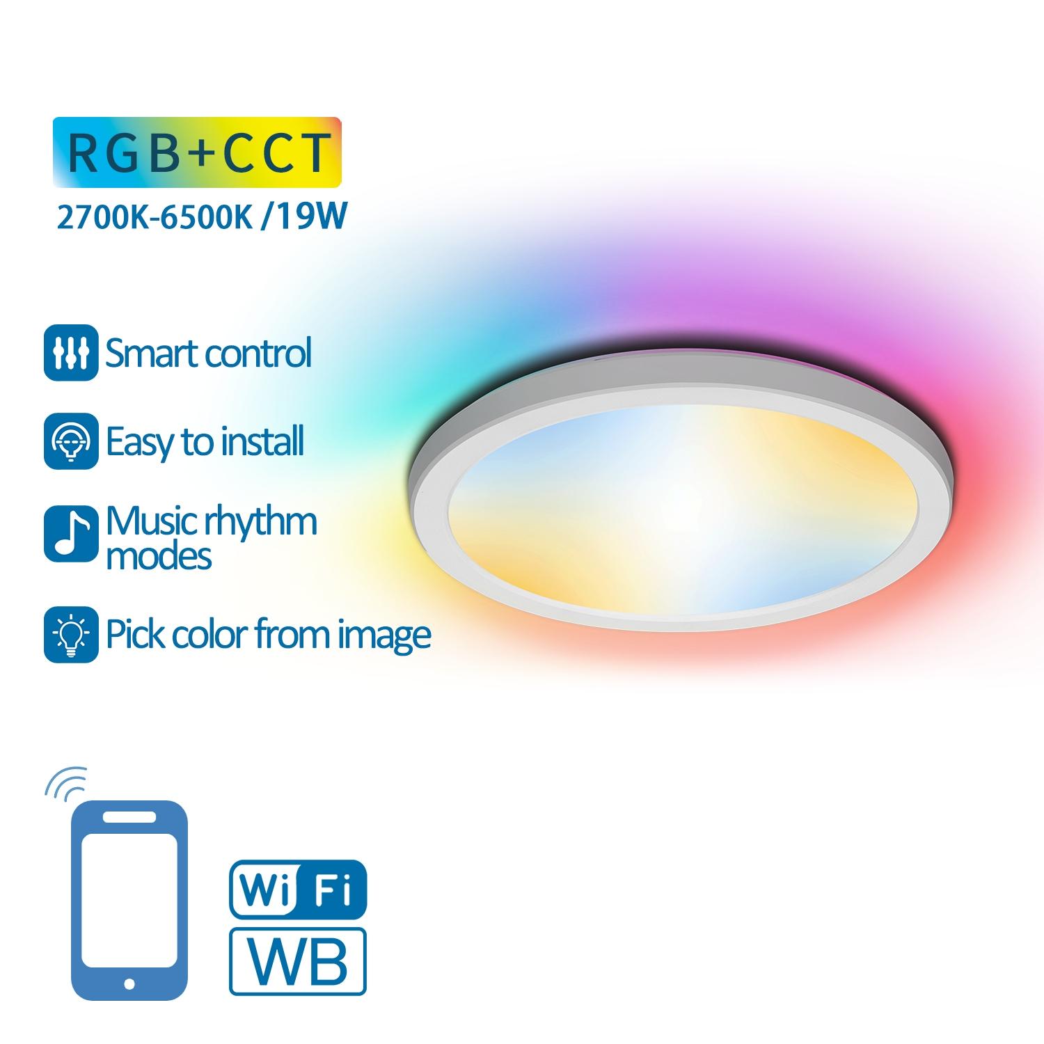 Smart Ceiling Light CCT 15W+RGB 4W 2700K-6500K D238*H27 mm