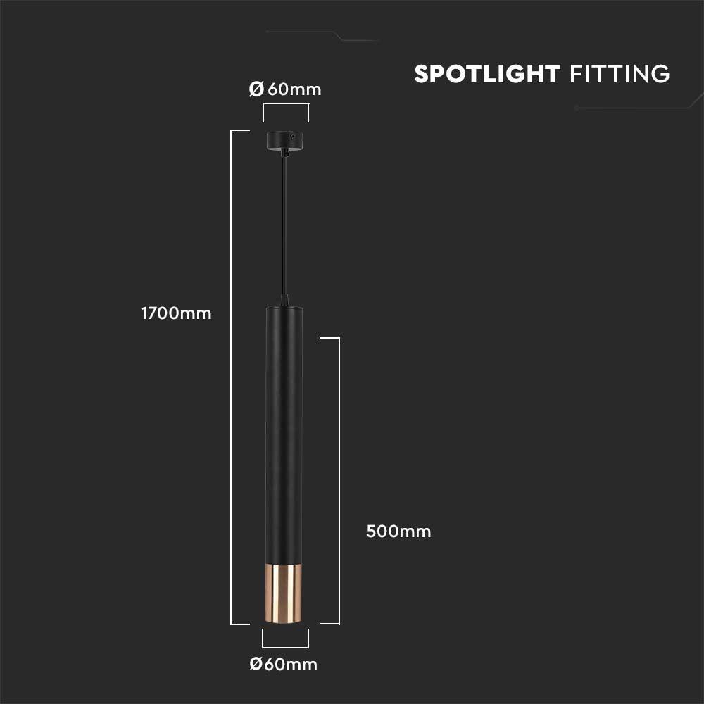 Lampa wisząca, Trzonek:GU10 , Okrągła, Czarna, Złota, VTAC, SKU 6689