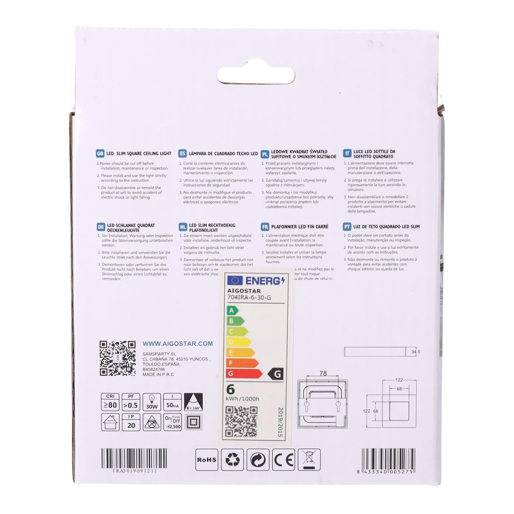 Downlight kwadratowy natynkowy LED 6W Żółte światło