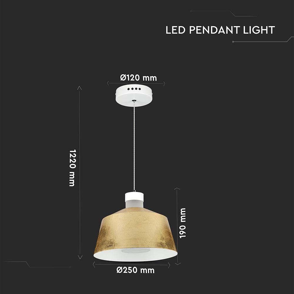 7W Lampa Wisząca LED, Klosz: Akryl, Złoty, Barwa:3000K, VTAC, SKU 3936