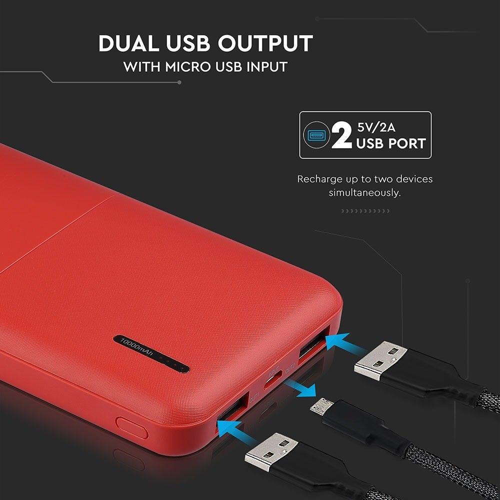 Power Bank, 3.7V/10000mAh, Czerwony, VTAC, SKU 8899