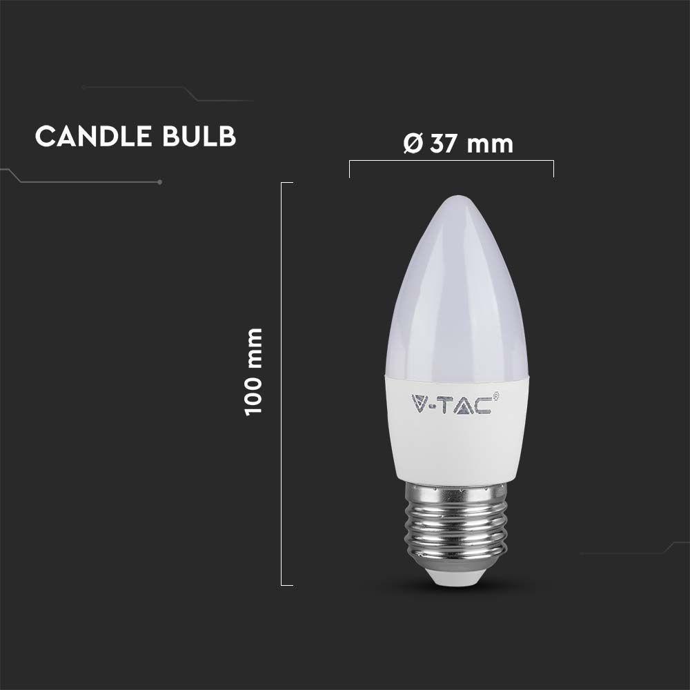 4.5W Żarówka LED C35, Barwa:3000K, Trzonek: E27, VTAC, SKU 2143421