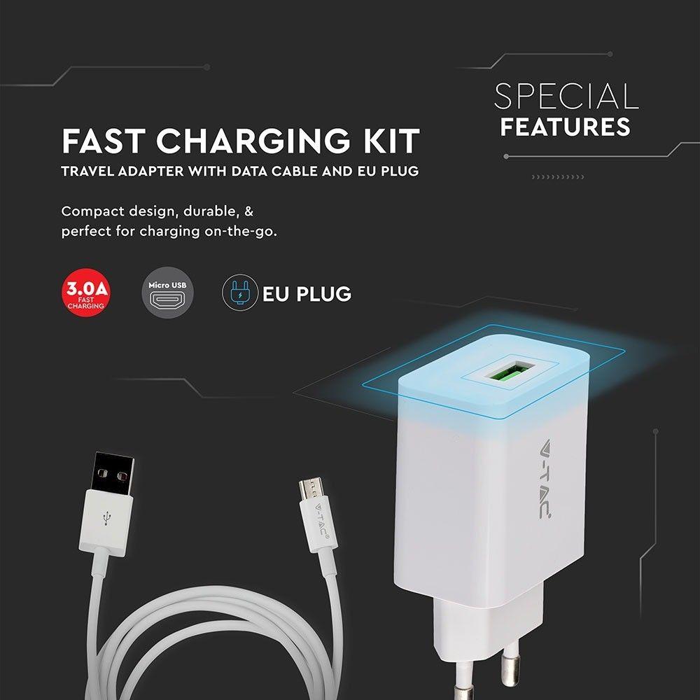 VT-5381 FAST CHARGING SET WITH TRAVEL ADAPTER & MICRO USB CABLE-WHITE