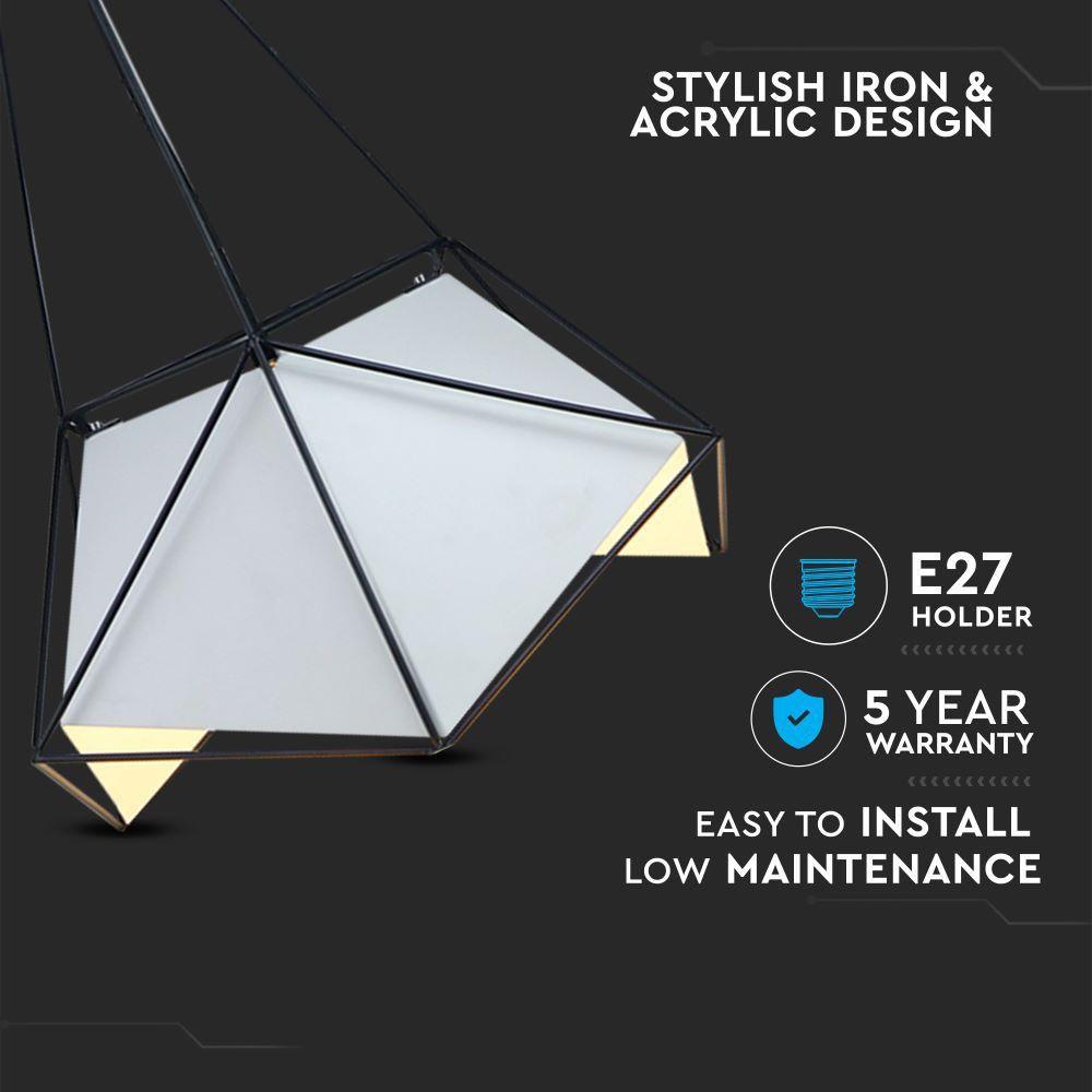 VT-7401 PRISM PENDANT LIGHT(E27),WHITE LAMPSHADE WITH BLACK WIRE-D:400*540MM