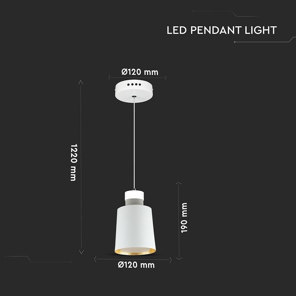 7W Lampa Wisząca LED, Klosz: Akryl, Biały, Barwa:4000K, VTAC, SKU 3929