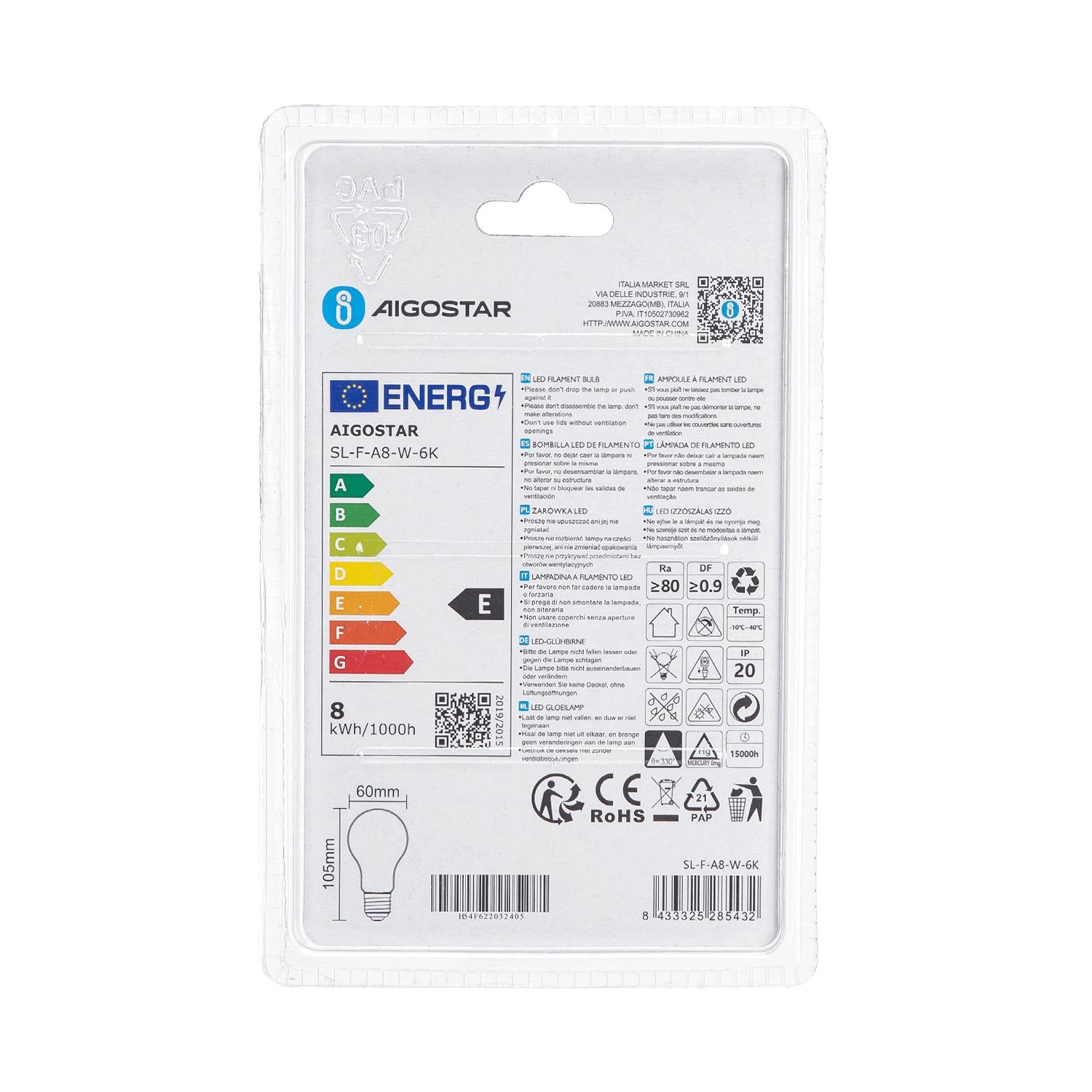 LED Filament Bulb (Milky White) A60 E27 8W