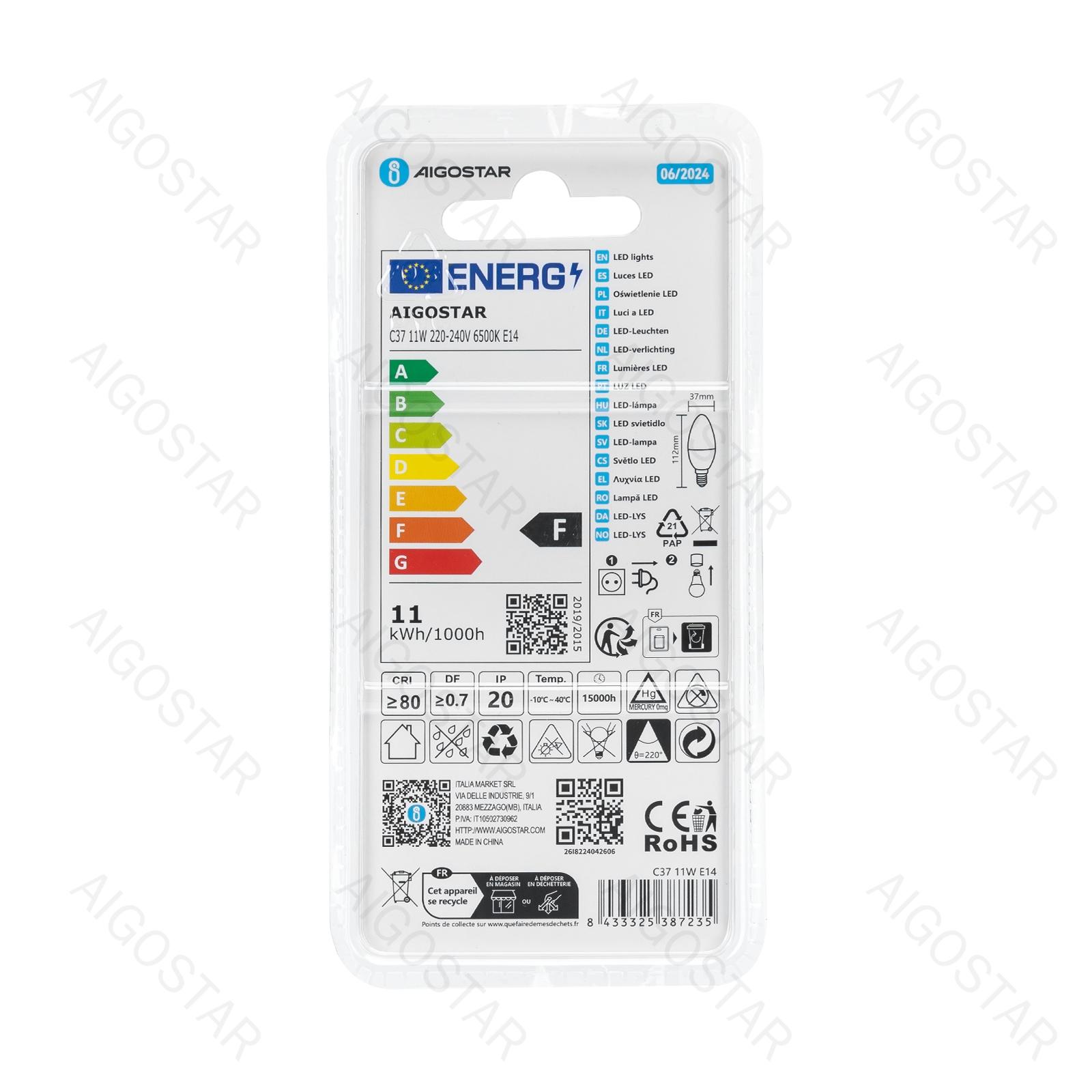 LED A5 C37 E14 11W 6500K