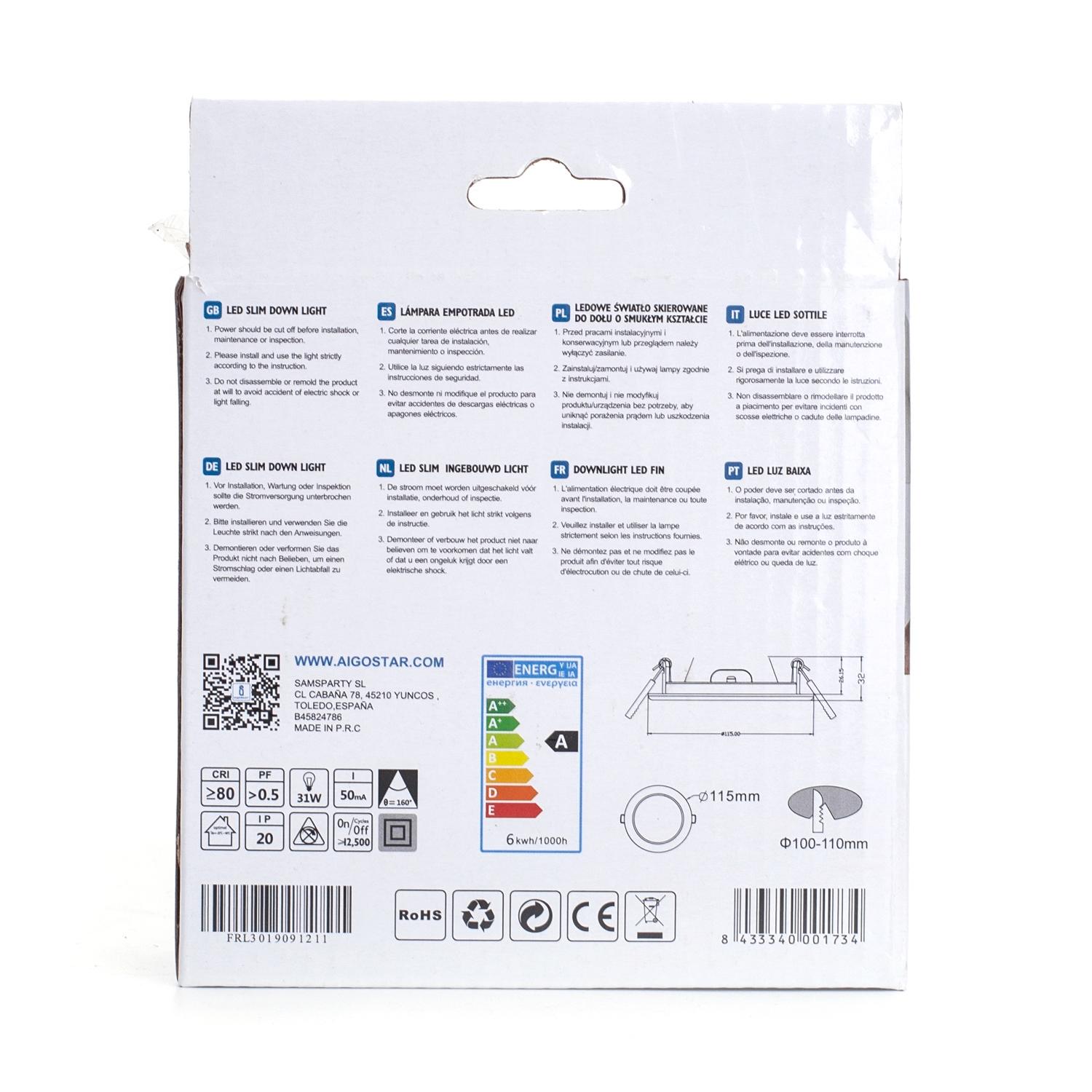 Podtynkowy okrągły downlight LED 6W Światło naturalne