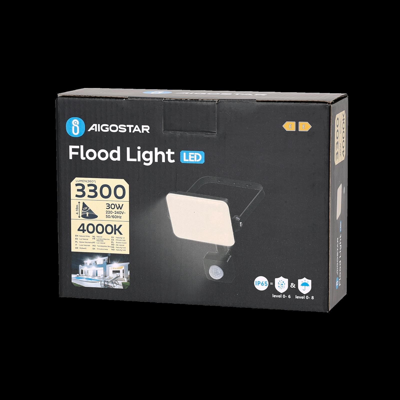 LED Motion Sensor Frosted Cover Floodlight with Black Housing, 30W, 4000K