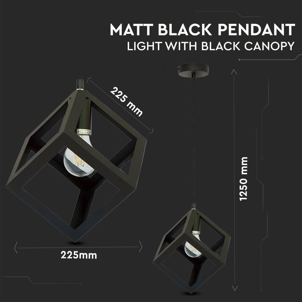 VT-7161 MATT BLACK PENDANT LIGHT WITH BLACK CANOPY-E27