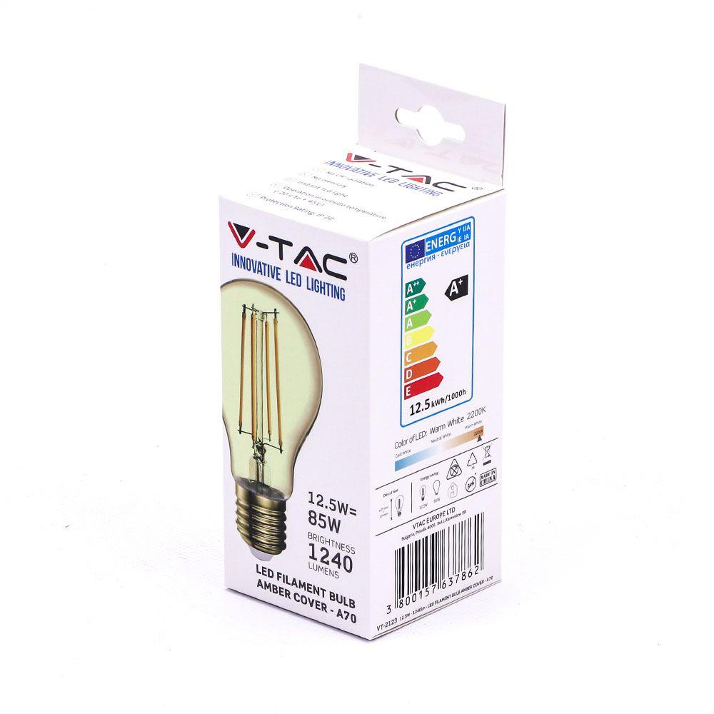 VT-2123 12.5W A70 LED FILAMENT BULB-AMBER GLASS 2200K E27