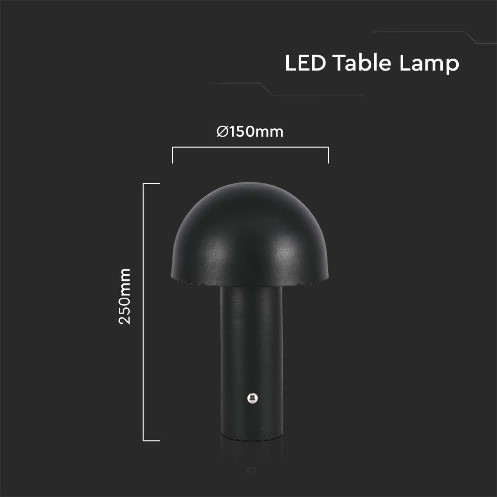 VT-1047 LED TABLE LAMP 1800mAH BATTERY D:150x250 3IN1 BLACK BODY