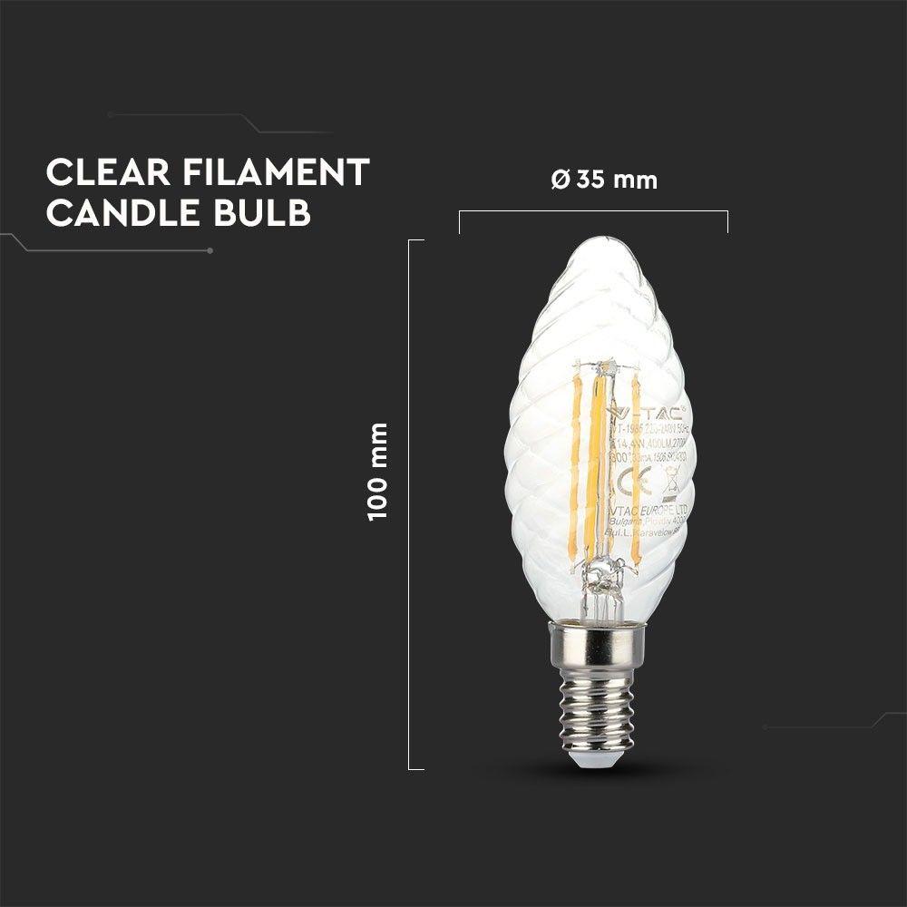 VT-274 4W CANDLE TWIST FILAMENT BULB-CLEAR GLASS SAMSUNG CHIP 2700K E14