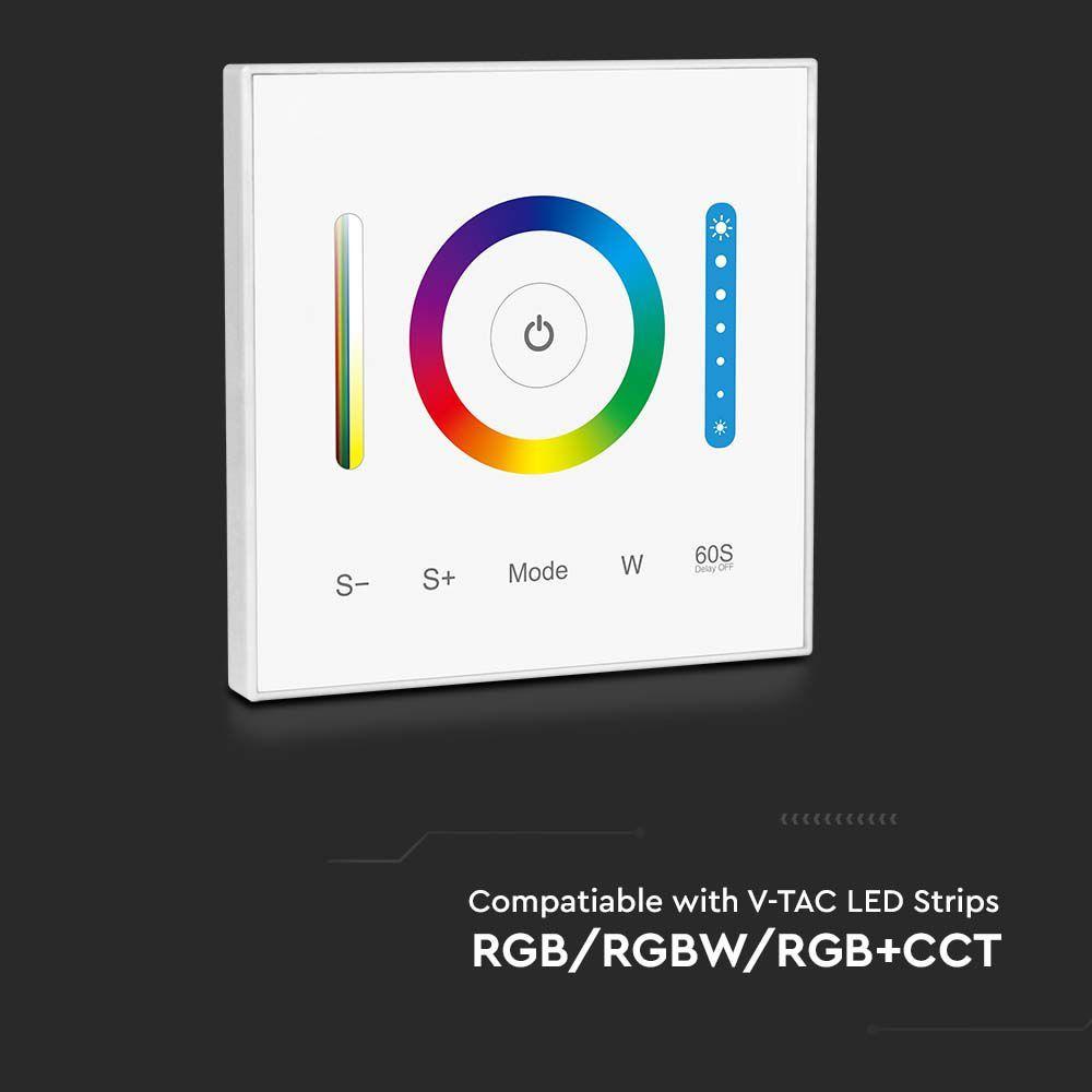 Naścienny sterownik WiFi do paska LED CCT, RGB, RGB+W, Obudowa: Biała, VTAC, SKU 2915