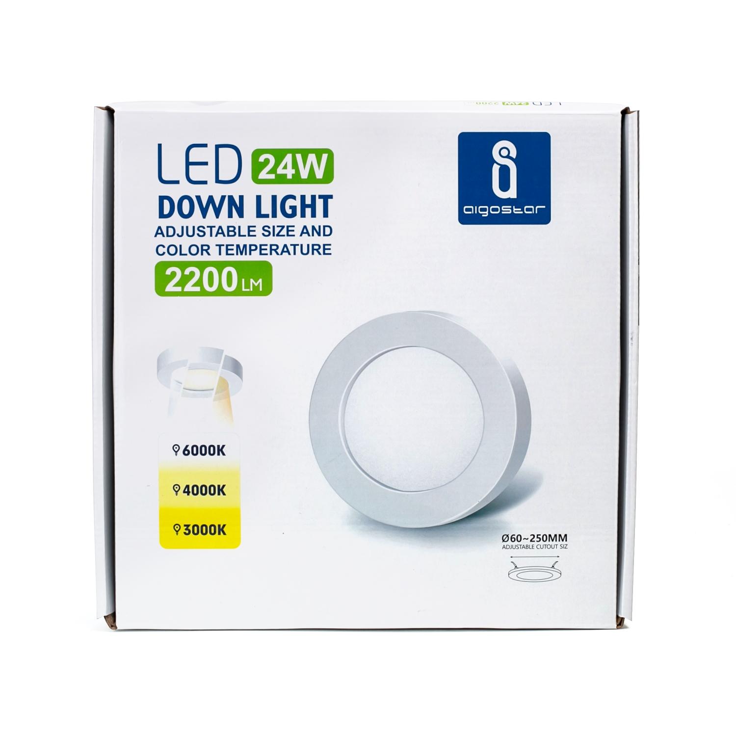 E6 LED Round Downlight 24W Adjustable Size and Color Temperature