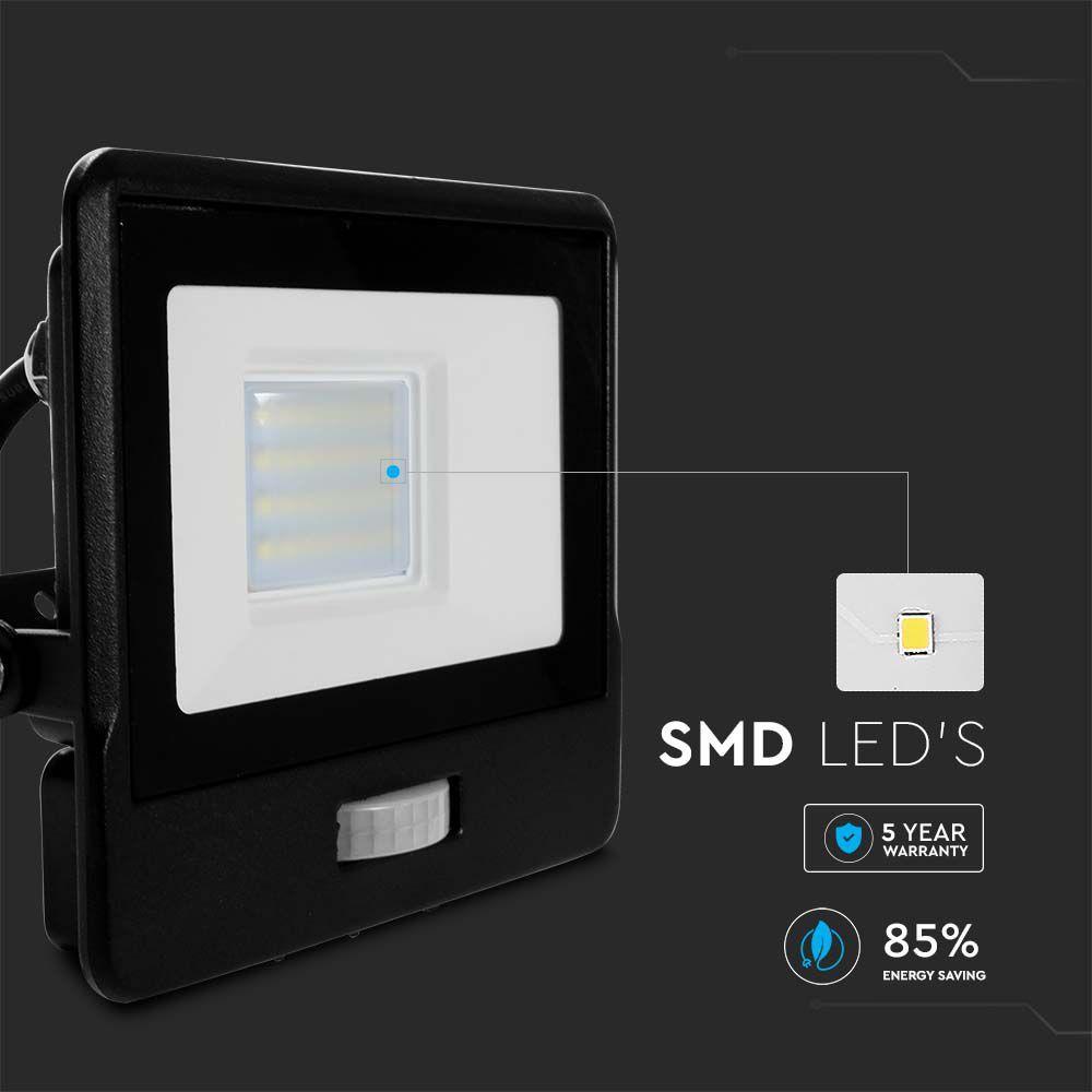 VT-128S-1 20W PIR SENSOR FLOODLIGHT SAMSUNG CHIP & 1M CABLE 6500K BLACK BODY