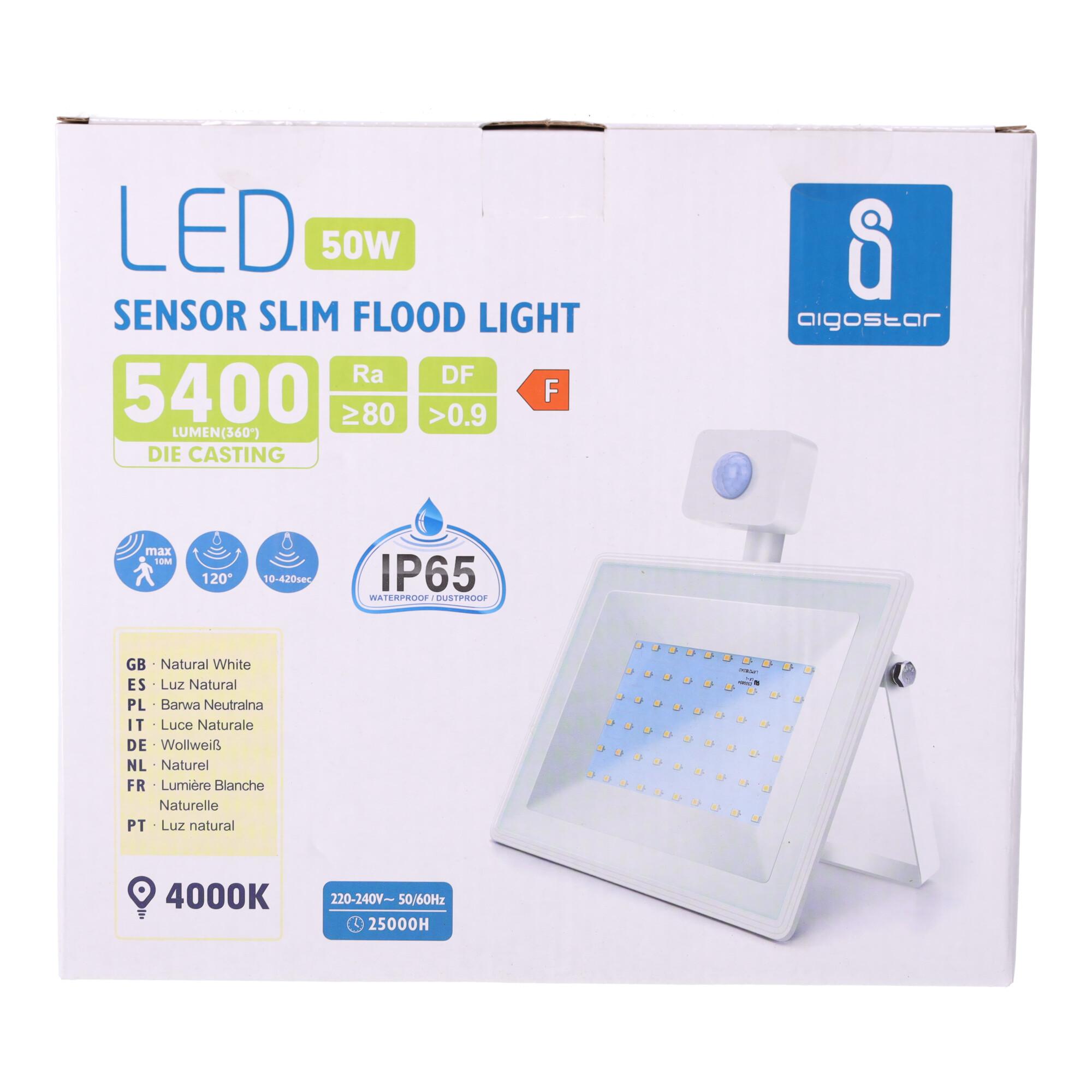 LED Slim Floodlight with Sensor White 50W (Die-casting)