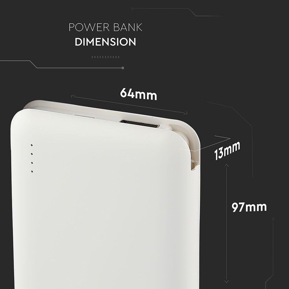 Power Bank z przyłączem Mikro USB, Litowo Polimerowy - 3.7V, 5000mAh, Biały, VTAC, SKU 8864