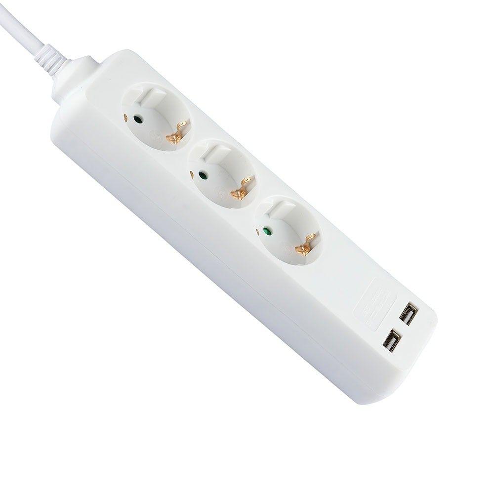 VT-1124-5 3WAYS SOCKET WITH 2USB(3G1.5MM2 X5M)-WHITE