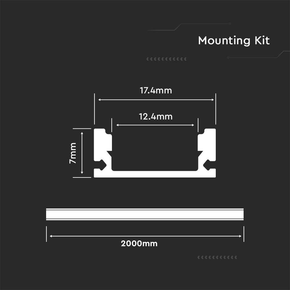 Profil Aluminiowy do paska LED na powierzchniowy, 2000mmx17.4mmx7mm, Klosz: Mleczny, Kolor: Aluminium, VTAC, SKU 3355