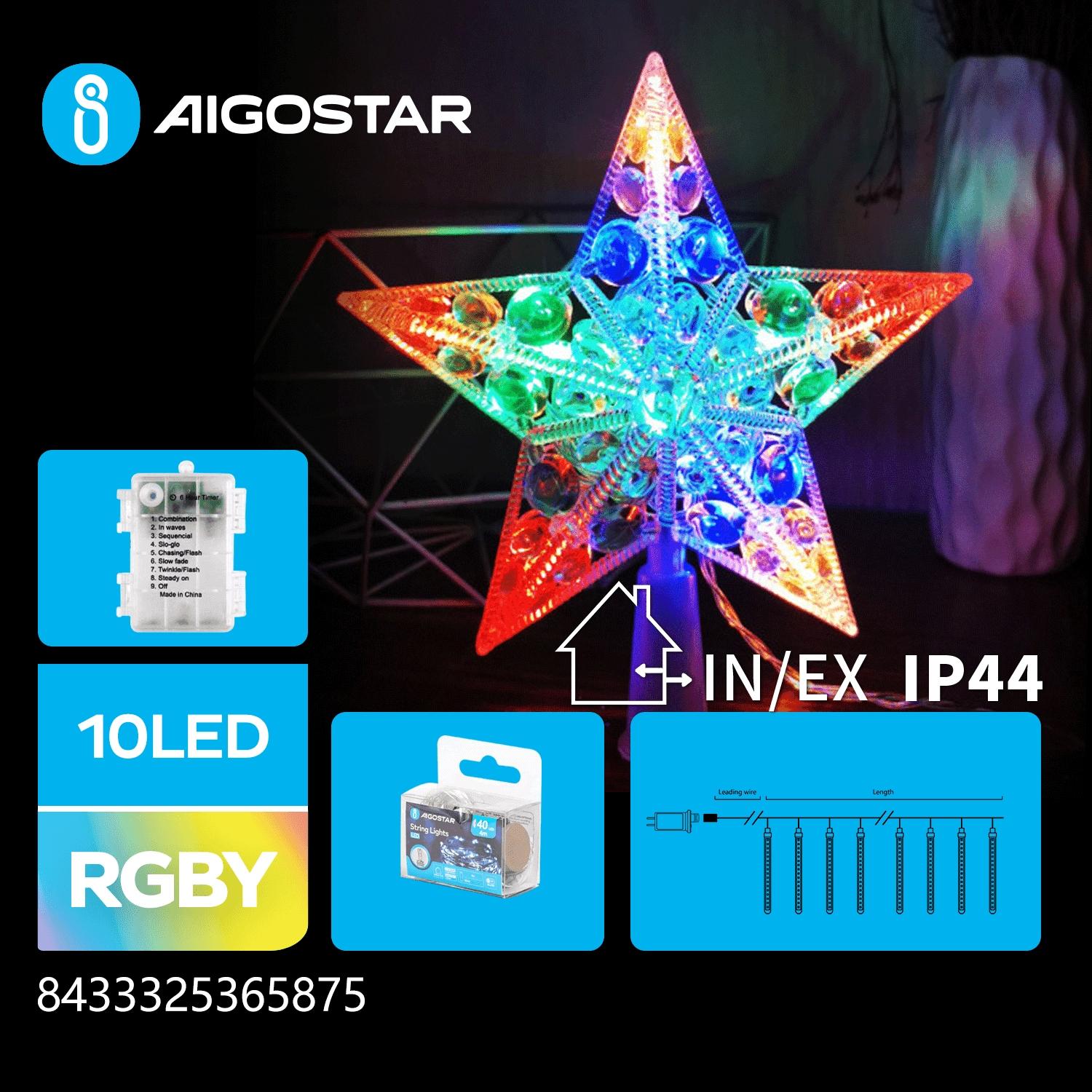 3AA Battery String Light, 17cm Tree Topper Star, RGBY