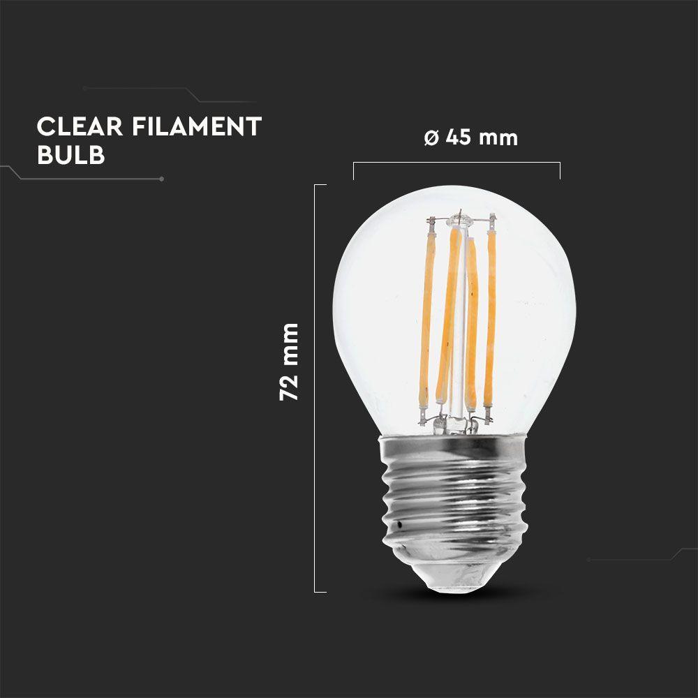 4W G45 Żarówka LED Filament, Barwa:3000K, Ściemniana - 3 stopnie, Trzonek:E27, VTAC, SKU 6847