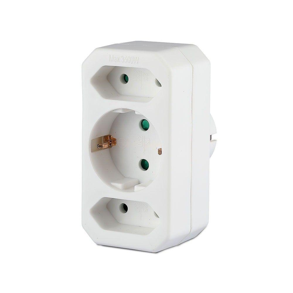 VT-1053 ADAPTER WITH 2 SOCKET (2.5A/16A) WITH EARTHING - WHITE