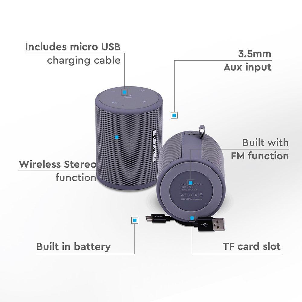 VT-6244 PORTABLE BLUETOOTH SPEAKER-MICRO USB CABLE(TWS)-1500mah BATTERY-GREY