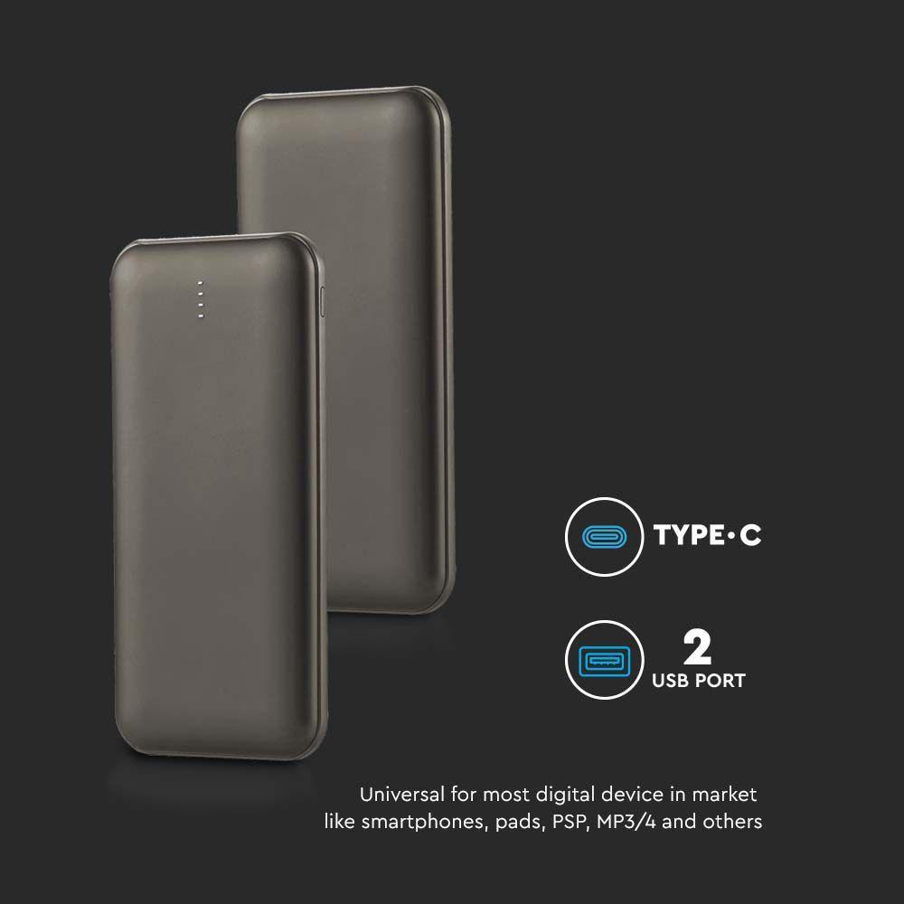 10000mah Powerbank 2A 30cm, Typ: C, Kolor: Szary      , VTAC, SKU 23037