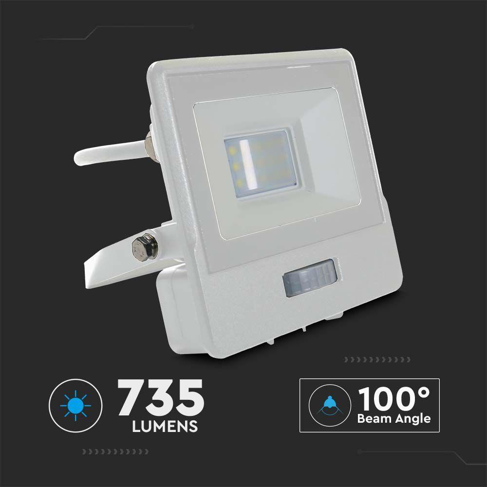 10W Naświetlacz LED SMD z czujnikiem ruchu, Chip SAMSUNG, Przewód: 1m, Barwa:3000K, Obudowa: Biała, VTAC, SKU 20292