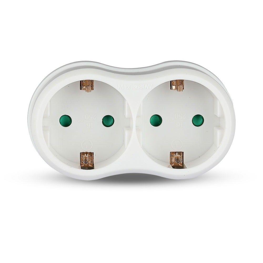 VT-1042 2 OUTLET ADAPTER 16A WITH EARTHING CONTACT 16A-WHITE