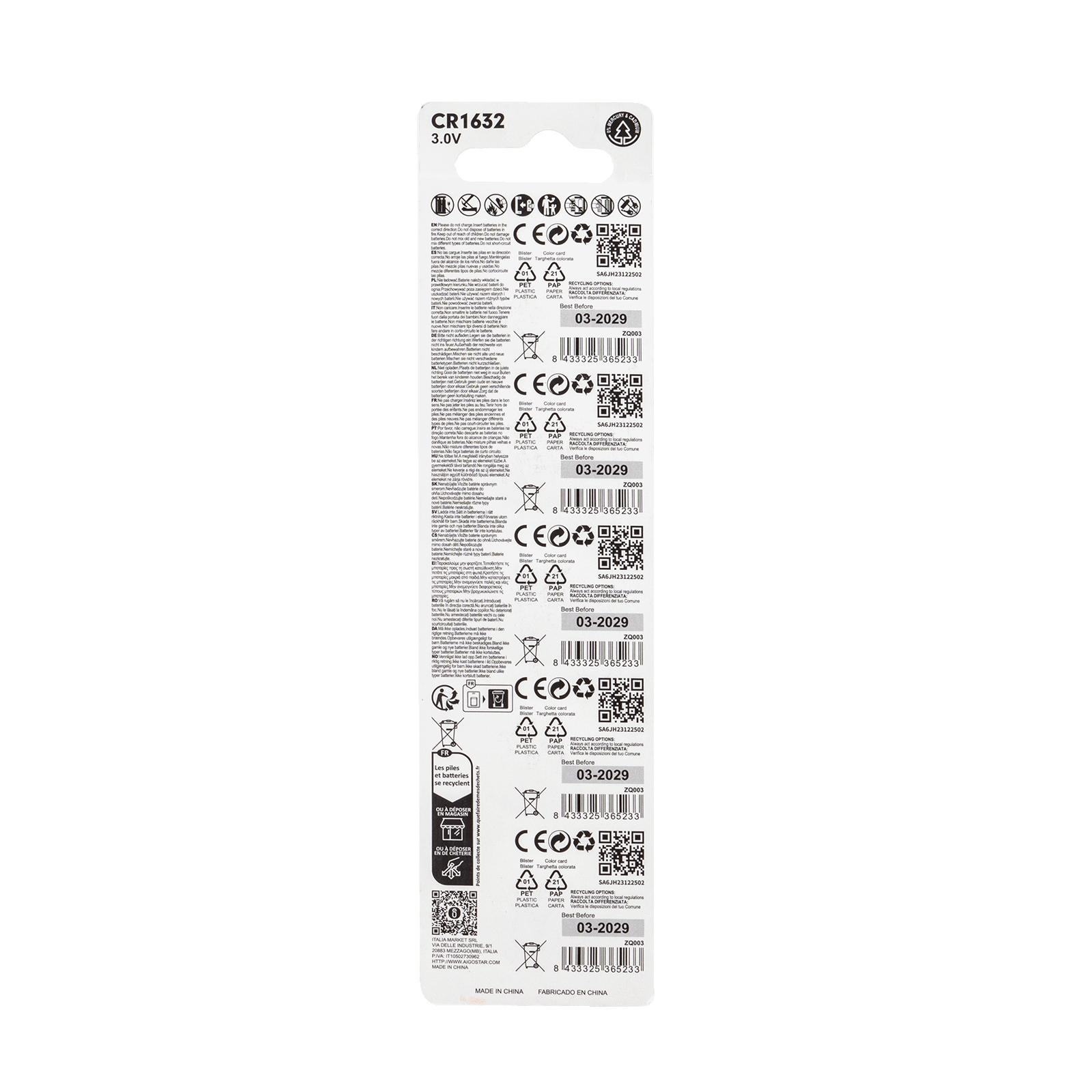 Coin cell batteries CR1632 3.0V 5pcs