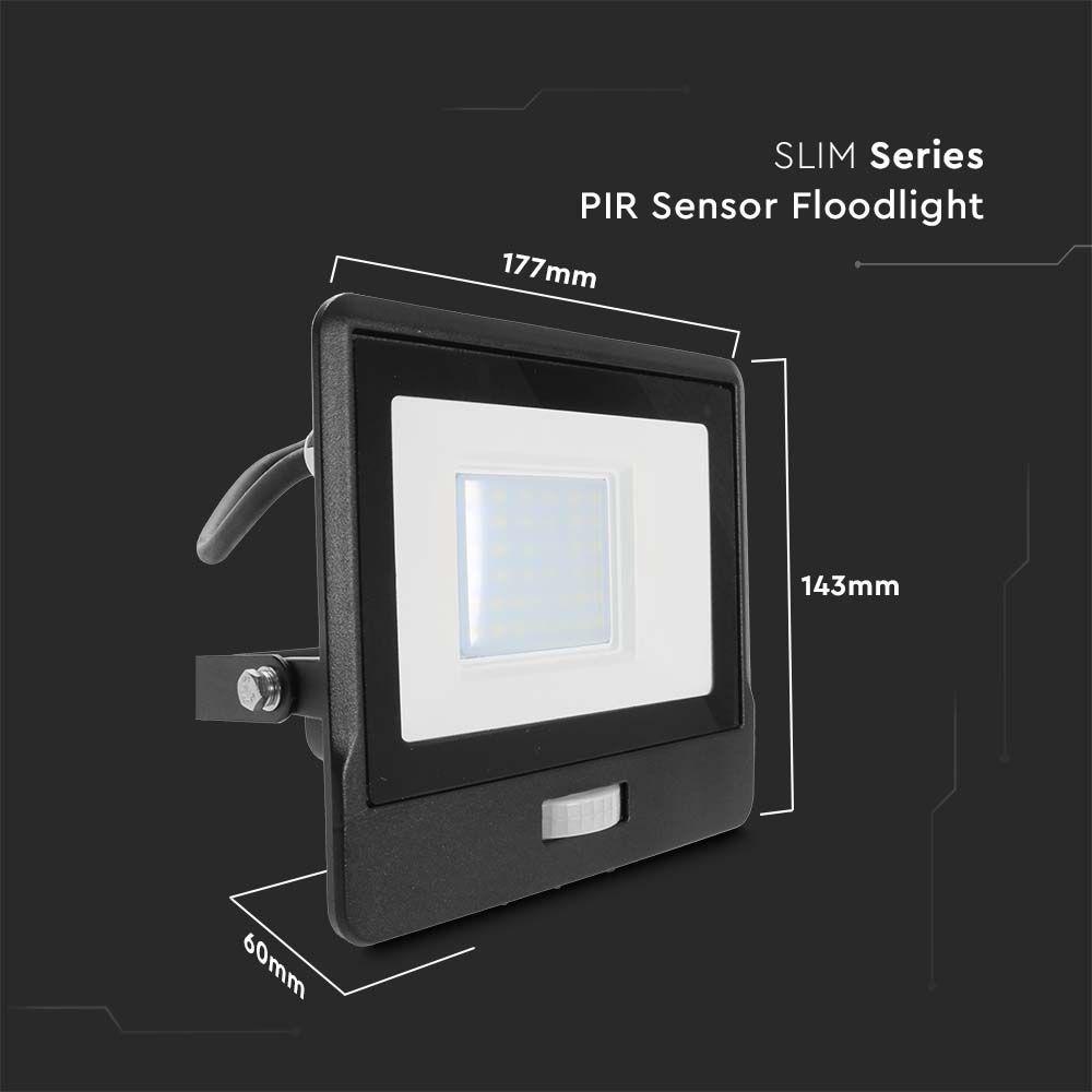 VT-138S-1 30W PIR SENSOR FLOODLIGHT SAMSUNG CHIP & 1M CABLE 4000K BLACK BODY