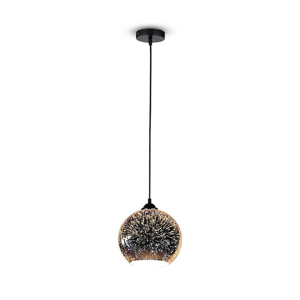 VT-7206 3D GLASS LAMPSHADE PENDANT - E27 (MATT BLACK METAL CANOPY) D:200mm